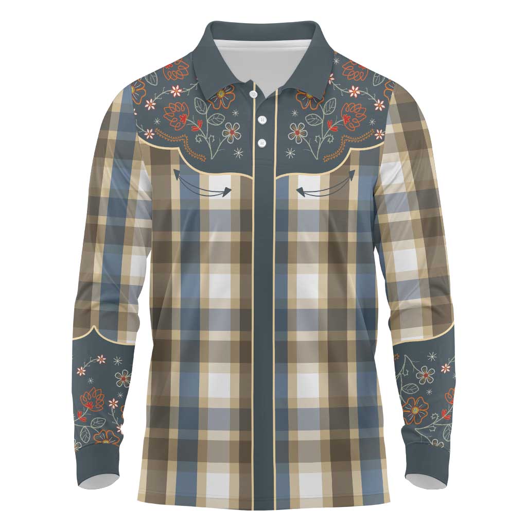 Vintage Western Flowers Yoke Shirt Style Long Sleeve Polo Shirt Gingham - Wonder Print Shop