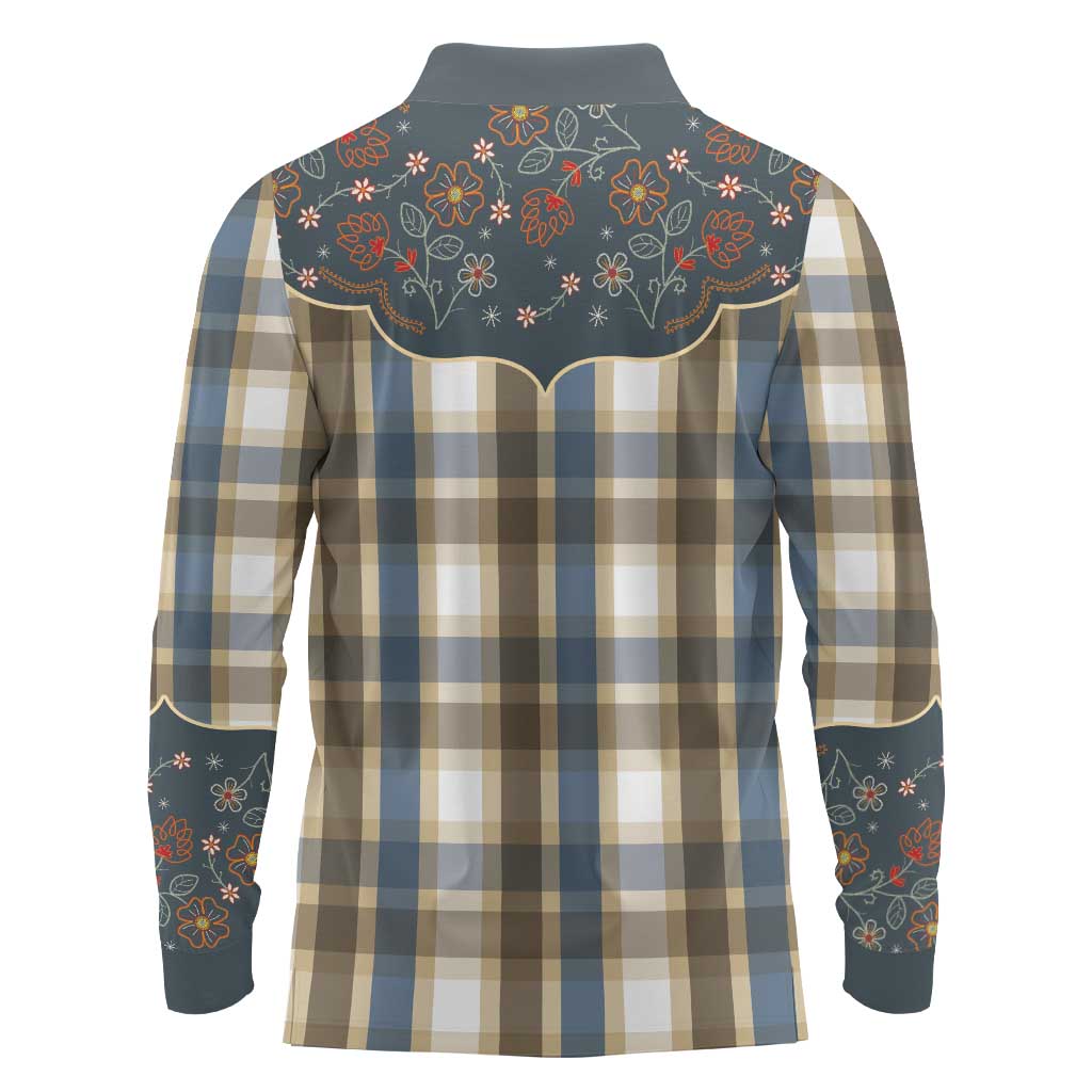 Vintage Western Flowers Yoke Shirt Style Long Sleeve Polo Shirt Gingham - Wonder Print Shop