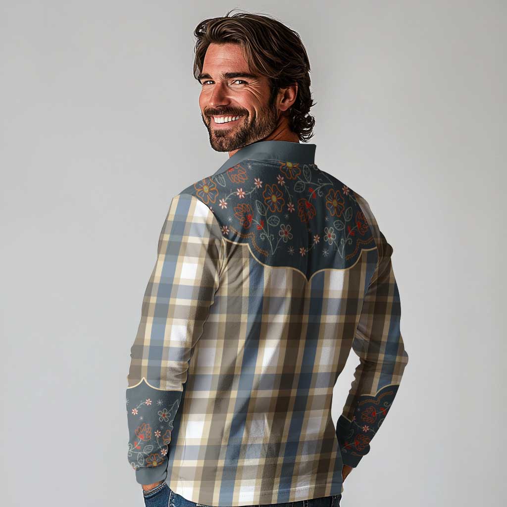 Vintage Western Flowers Yoke Shirt Style Long Sleeve Polo Shirt Gingham - Wonder Print Shop