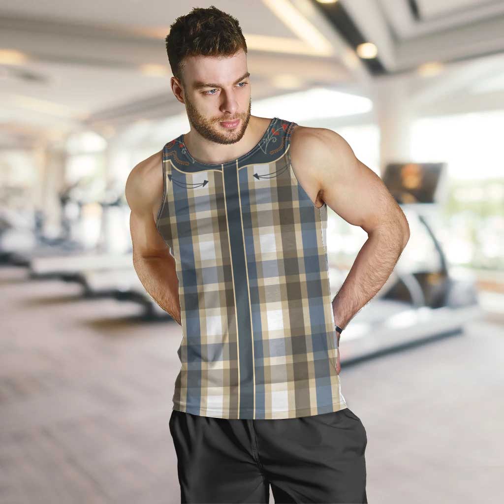 Vintage Western Flowers Yoke Shirt Style Men Tank Top Gingham - Wonder Print Shop