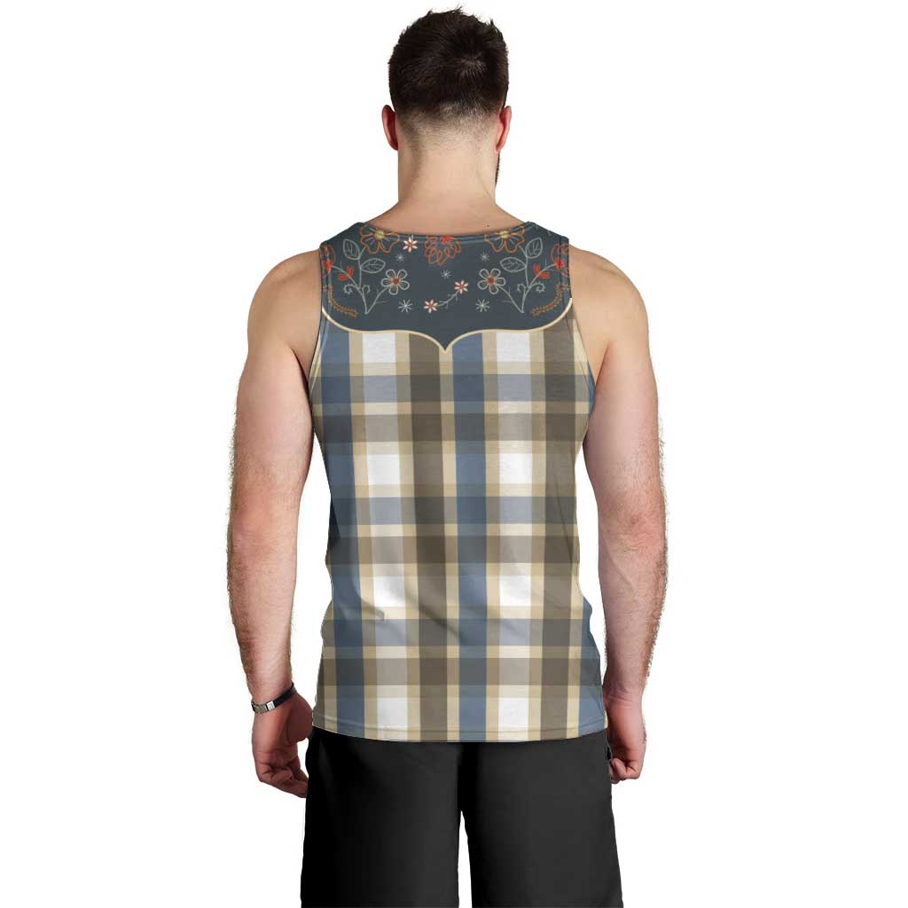 Vintage Western Flowers Yoke Shirt Style Men Tank Top Gingham - Wonder Print Shop