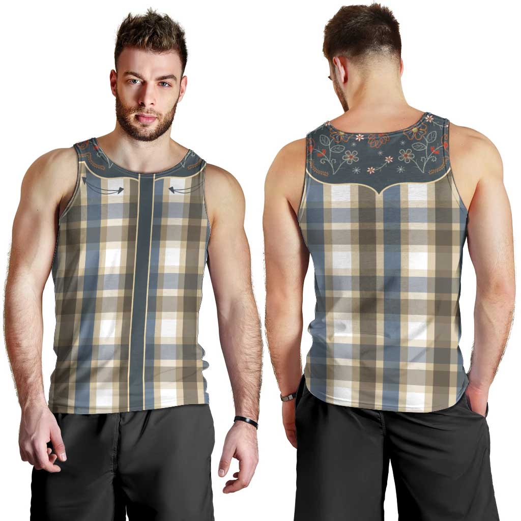Vintage Western Flowers Yoke Shirt Style Men Tank Top Gingham - Wonder Print Shop