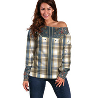 Vintage Western Flowers Yoke Shirt Style Off Shoulder Sweater Gingham - Wonder Print Shop