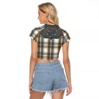 Vintage Western Flowers Yoke Shirt Style Raglan Cropped T Shirt Gingham - Wonder Print Shop