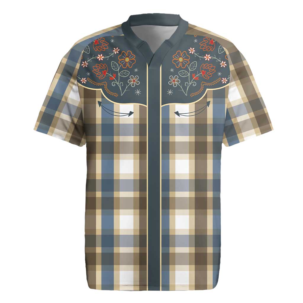 Vintage Western Flowers Yoke Shirt Style Rugby Jersey Gingham - Wonder Print Shop
