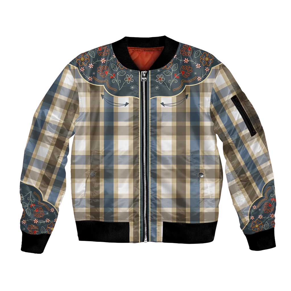 Vintage Western Flowers Yoke Shirt Style Sleeve Zip Bomber Jacket Gingham - Wonder Print Shop