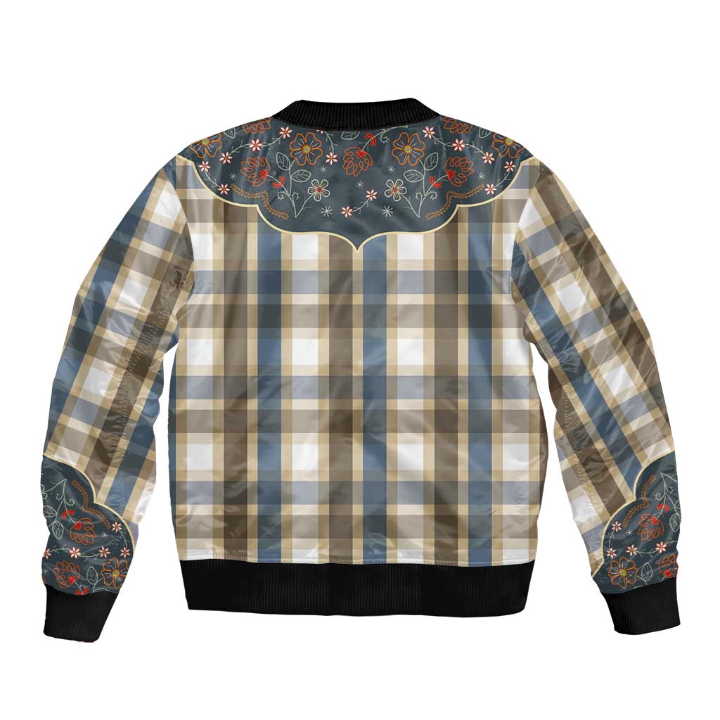 Vintage Western Flowers Yoke Shirt Style Sleeve Zip Bomber Jacket Gingham - Wonder Print Shop