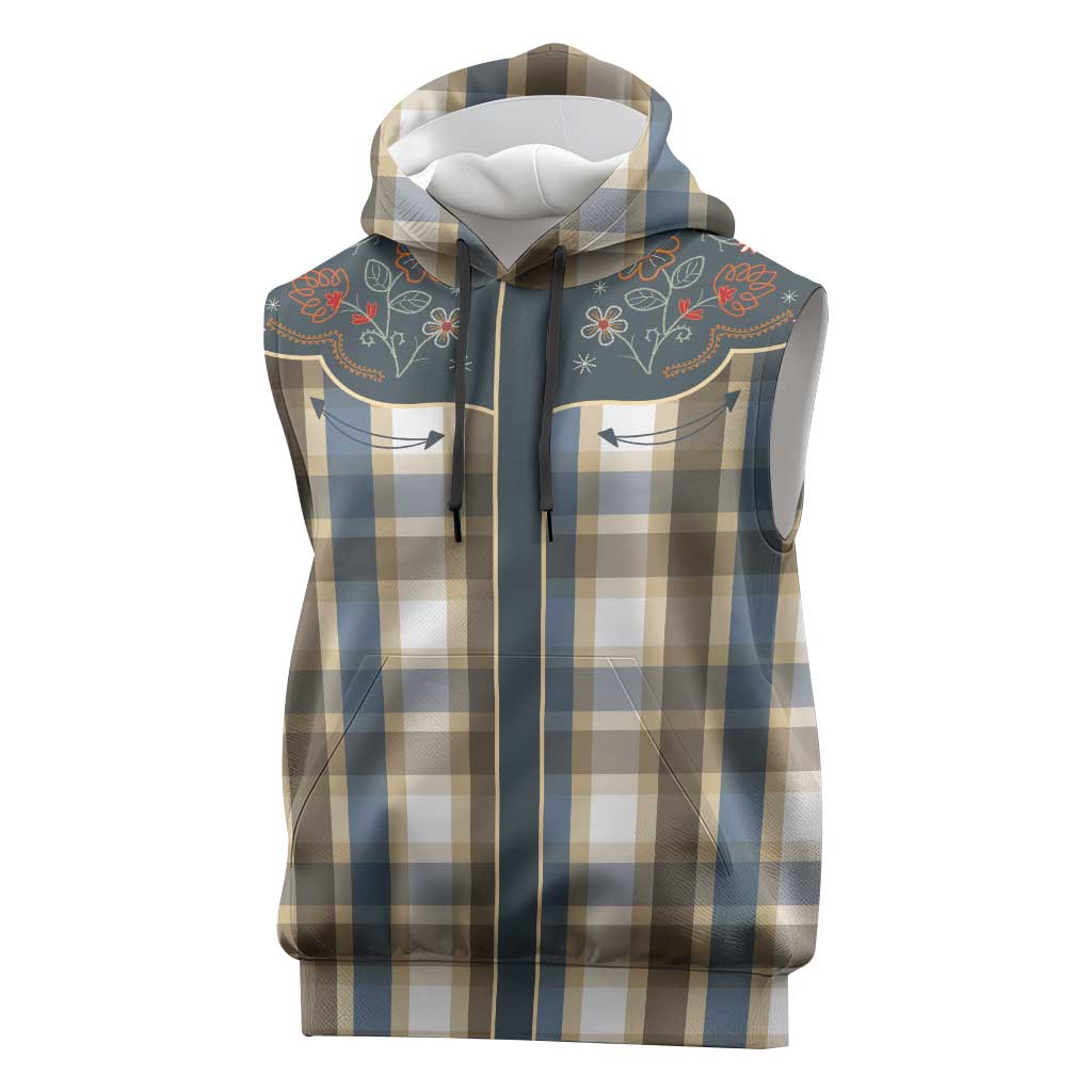 Vintage Western Flowers Yoke Shirt Style Sleeveless Hoodie Gingham - Wonder Print Shop