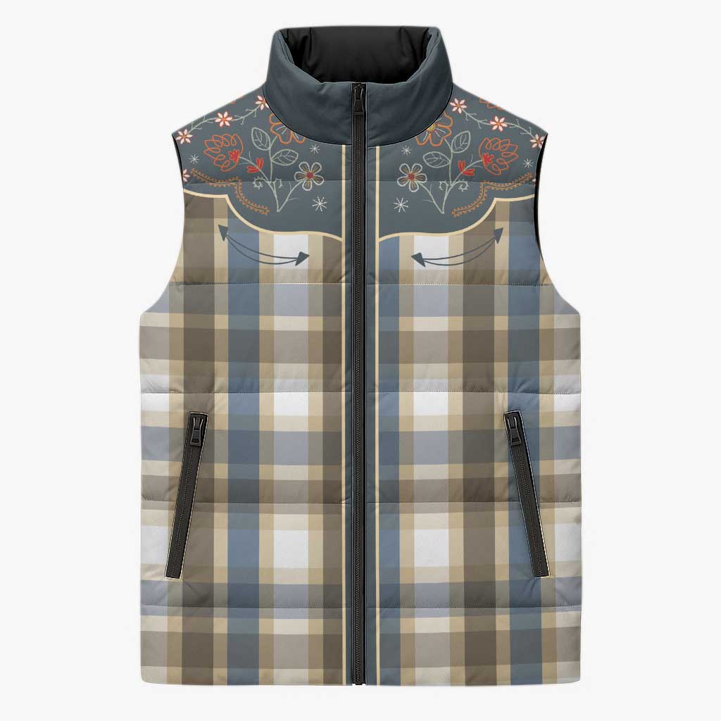 Vintage Western Flowers Yoke Shirt Style Sleeveless Puffer Jacket Gingham - Wonder Print Shop