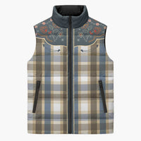 Vintage Western Flowers Yoke Shirt Style Sleeveless Puffer Jacket Gingham - Wonder Print Shop
