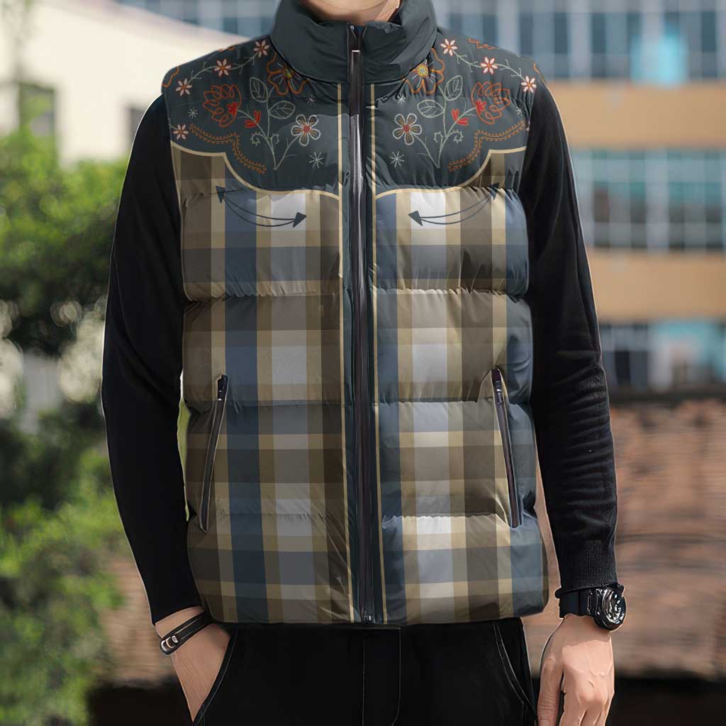 Vintage Western Flowers Yoke Shirt Style Sleeveless Puffer Jacket Gingham - Wonder Print Shop