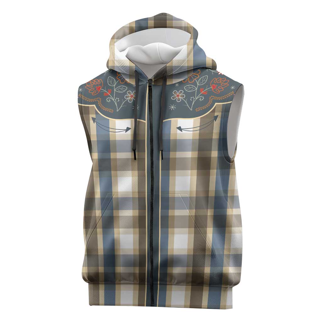 Vintage Western Flowers Yoke Shirt Style Sleeveless Zip Hoodie Gingham - Wonder Print Shop