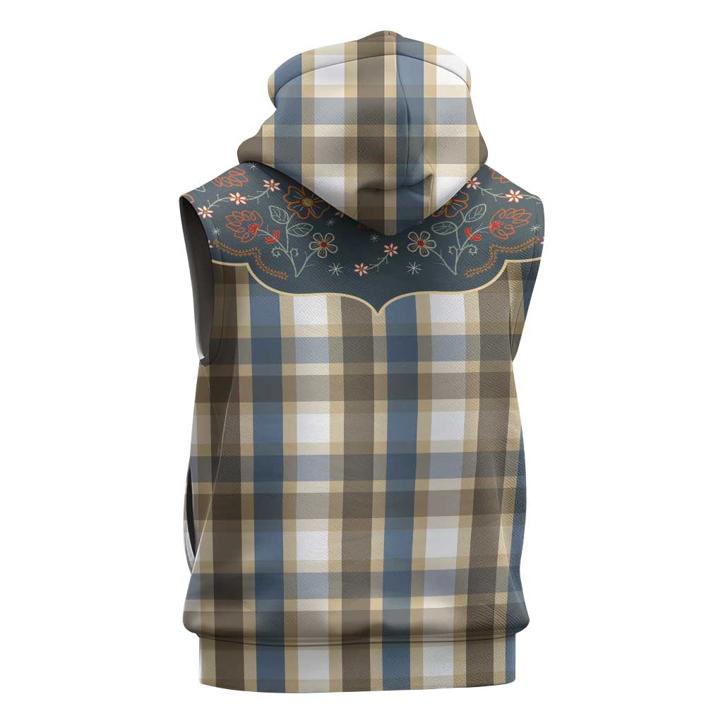Vintage Western Flowers Yoke Shirt Style Sleeveless Zip Hoodie Gingham - Wonder Print Shop