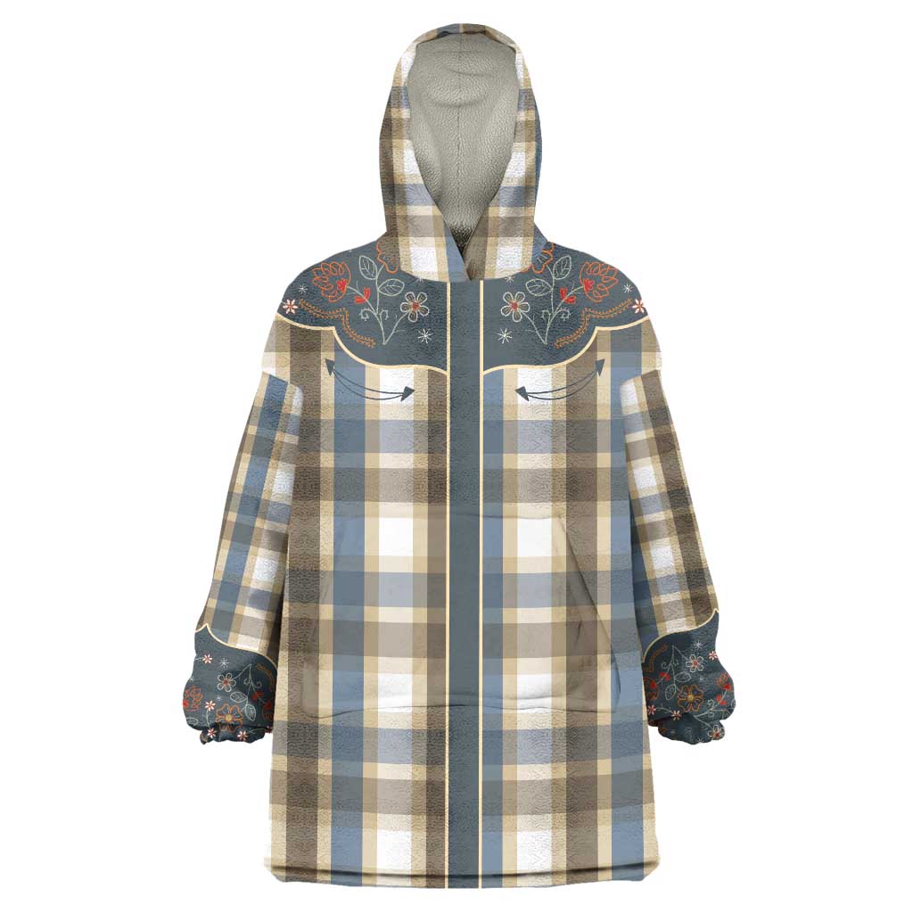 Vintage Western Flowers Yoke Shirt Style Wearable Blanket Hoodie Gingham - Wonder Print Shop