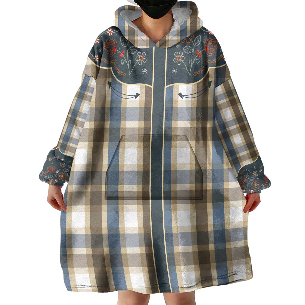 Vintage Western Flowers Yoke Shirt Style Wearable Blanket Hoodie Gingham - Wonder Print Shop