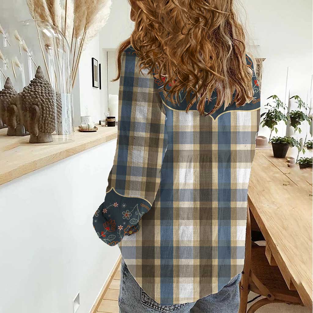 Vintage Western Flowers Yoke Shirt Style Women Casual Shirt Gingham - Wonder Print Shop