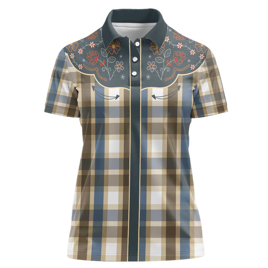 Vintage Western Flowers Yoke Shirt Style Women Polo Shirt Gingham - Wonder Print Shop