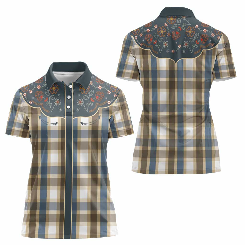Vintage Western Flowers Yoke Shirt Style Women Polo Shirt Gingham - Wonder Print Shop