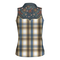 Vintage Western Flowers Yoke Shirt Style Women Sleeveless Polo Shirt Gingham - Wonder Print Shop
