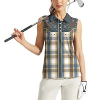 Vintage Western Flowers Yoke Shirt Style Women Sleeveless Polo Shirt Gingham - Wonder Print Shop