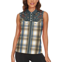 Vintage Western Flowers Yoke Shirt Style Women Sleeveless Polo Shirt Gingham - Wonder Print Shop