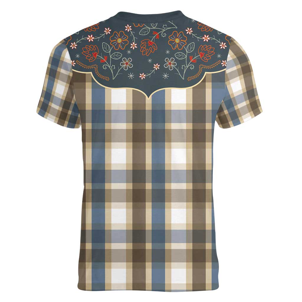 Vintage Western Flowers Yoke Shirt Style Women V-Neck T-Shirt Gingham - Wonder Print Shop