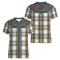 Vintage Western Flowers Yoke Shirt Style Women V-Neck T-Shirt Gingham - Wonder Print Shop