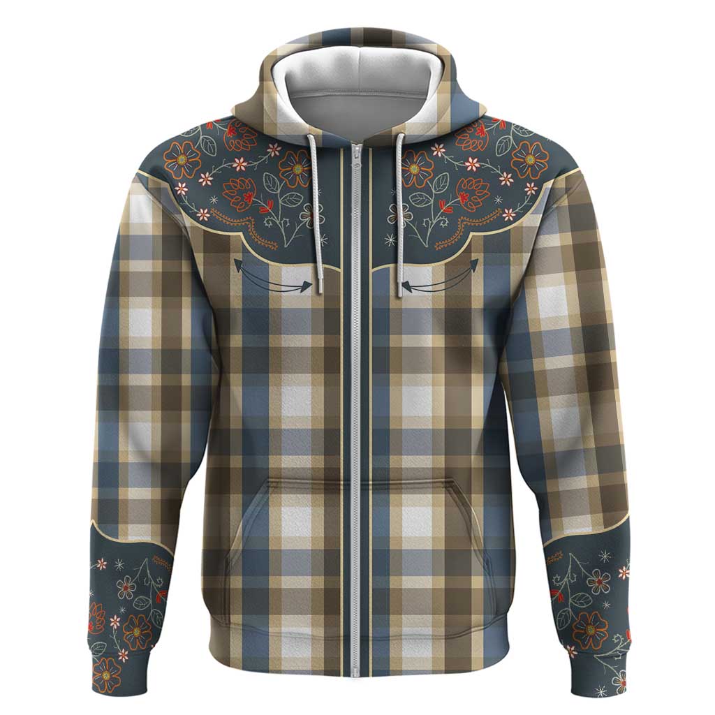 Vintage Western Flowers Yoke Shirt Style Zip Hoodie Gingham - Wonder Print Shop