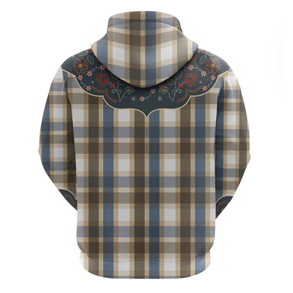 Vintage Western Flowers Yoke Shirt Style Zip Hoodie Gingham - Wonder Print Shop