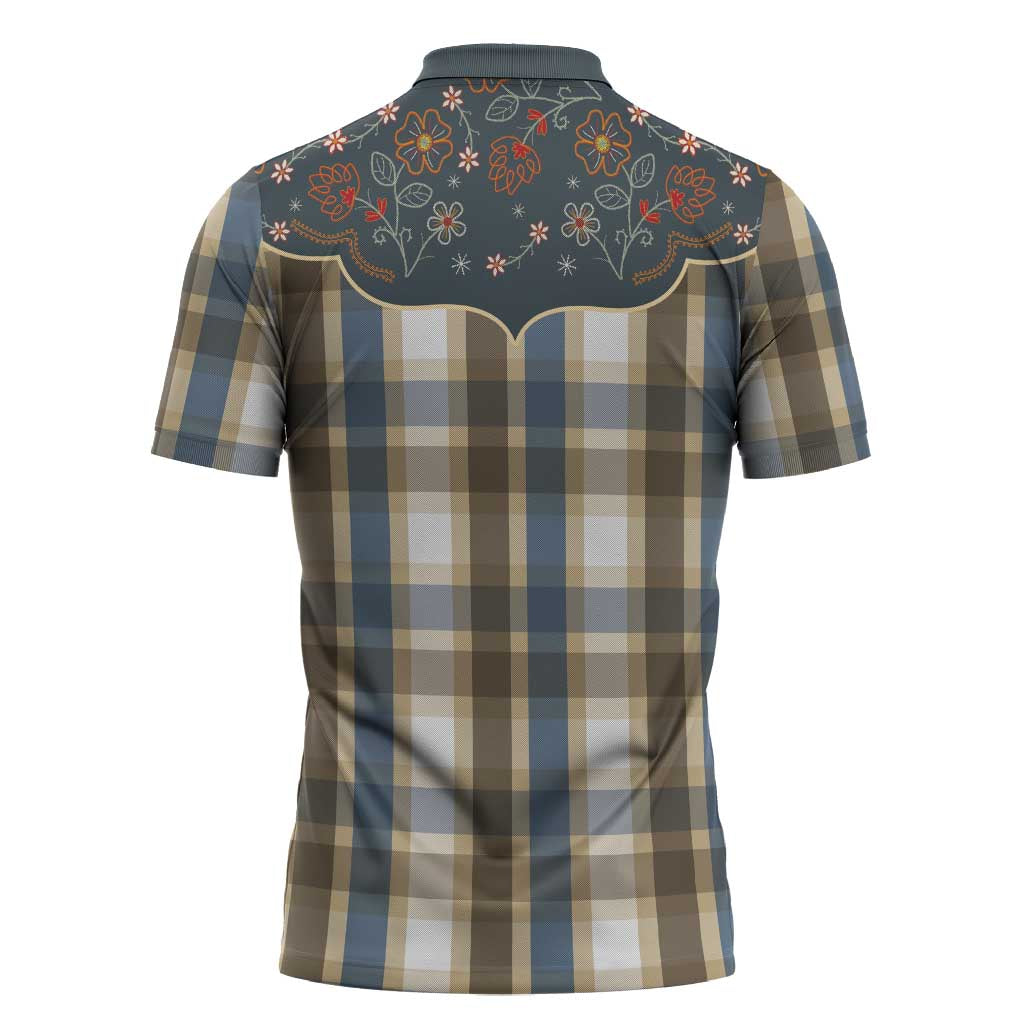 Vintage Western Flowers Yoke Shirt Style Zipper Polo Shirt Gingham - Wonder Print Shop