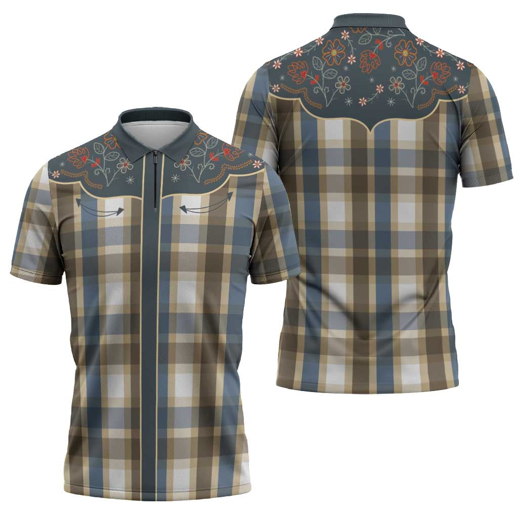 Vintage Western Flowers Yoke Shirt Style Zipper Polo Shirt Gingham - Wonder Print Shop