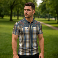 Vintage Western Flowers Yoke Shirt Style Zipper Polo Shirt Gingham - Wonder Print Shop
