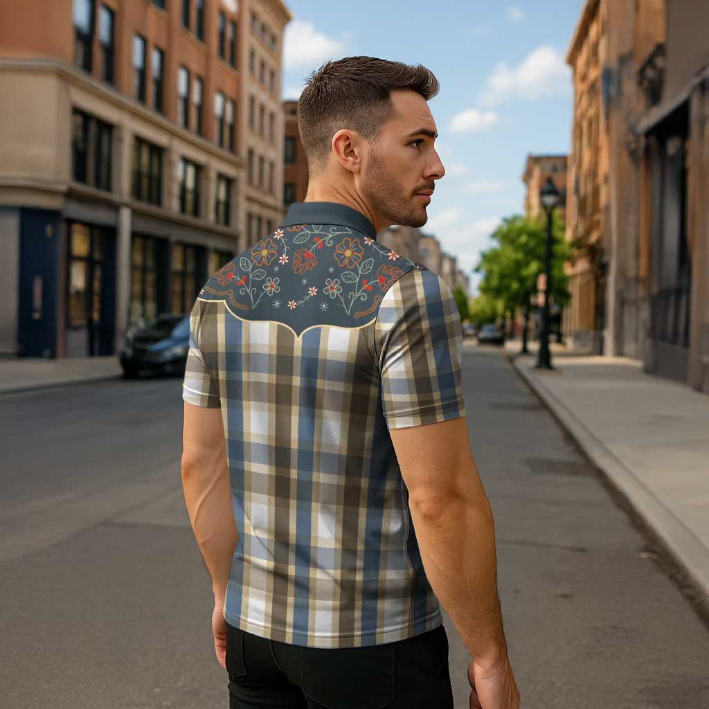 Vintage Western Flowers Yoke Shirt Style Zipper Polo Shirt Gingham - Wonder Print Shop
