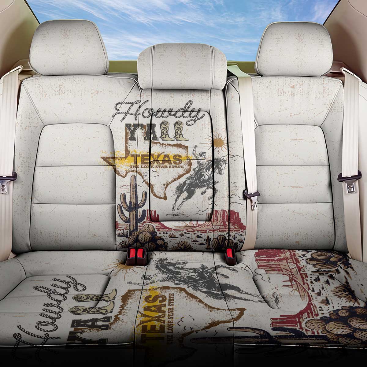 Texas Heritage Vintage Style Back Car Seat Cover Howdy Y’all and Lone Star State - Wonder Print Shop