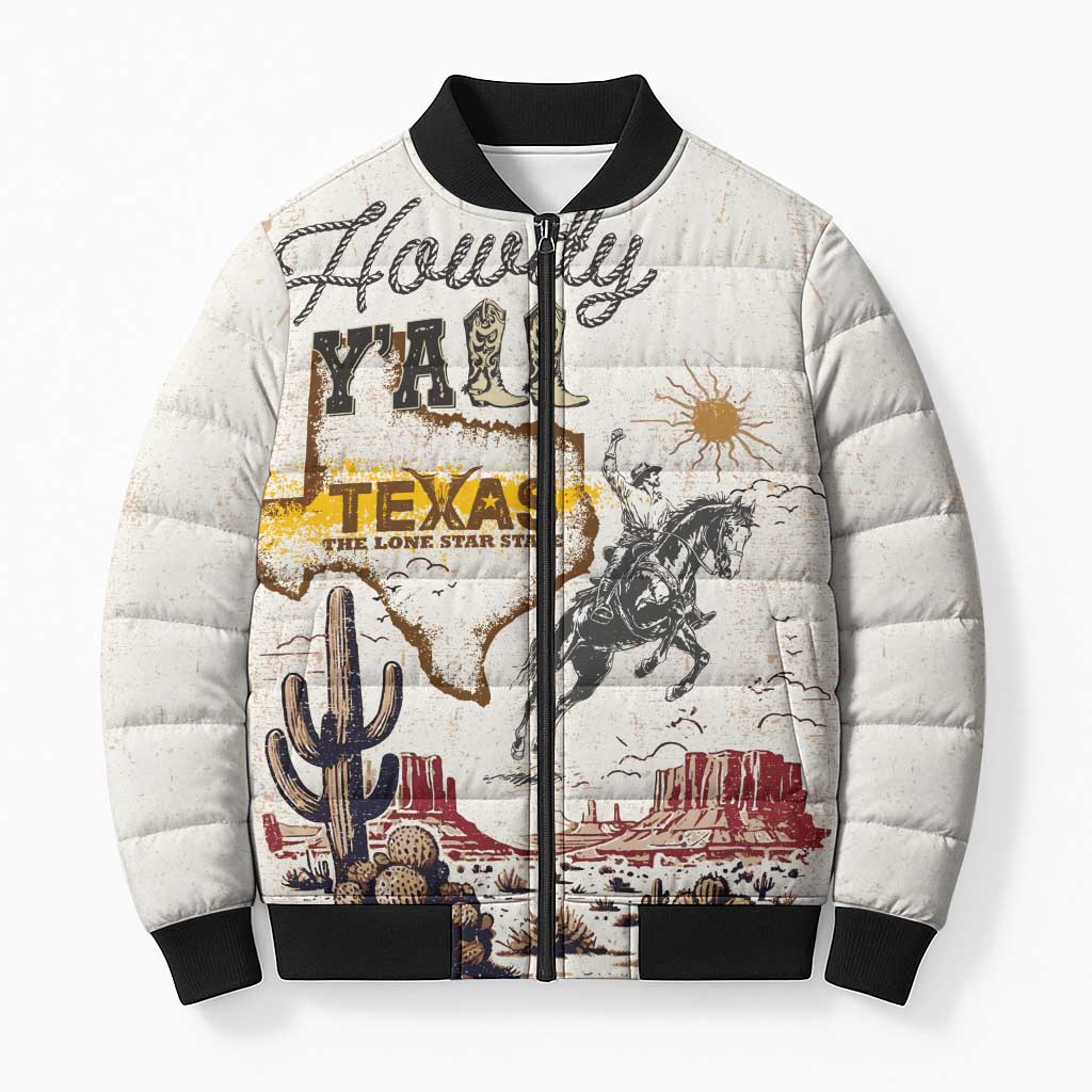 Texas Heritage Vintage Style Bomber Puffer Jacket Howdy Y’all and Lone Star State - Wonder Print Shop