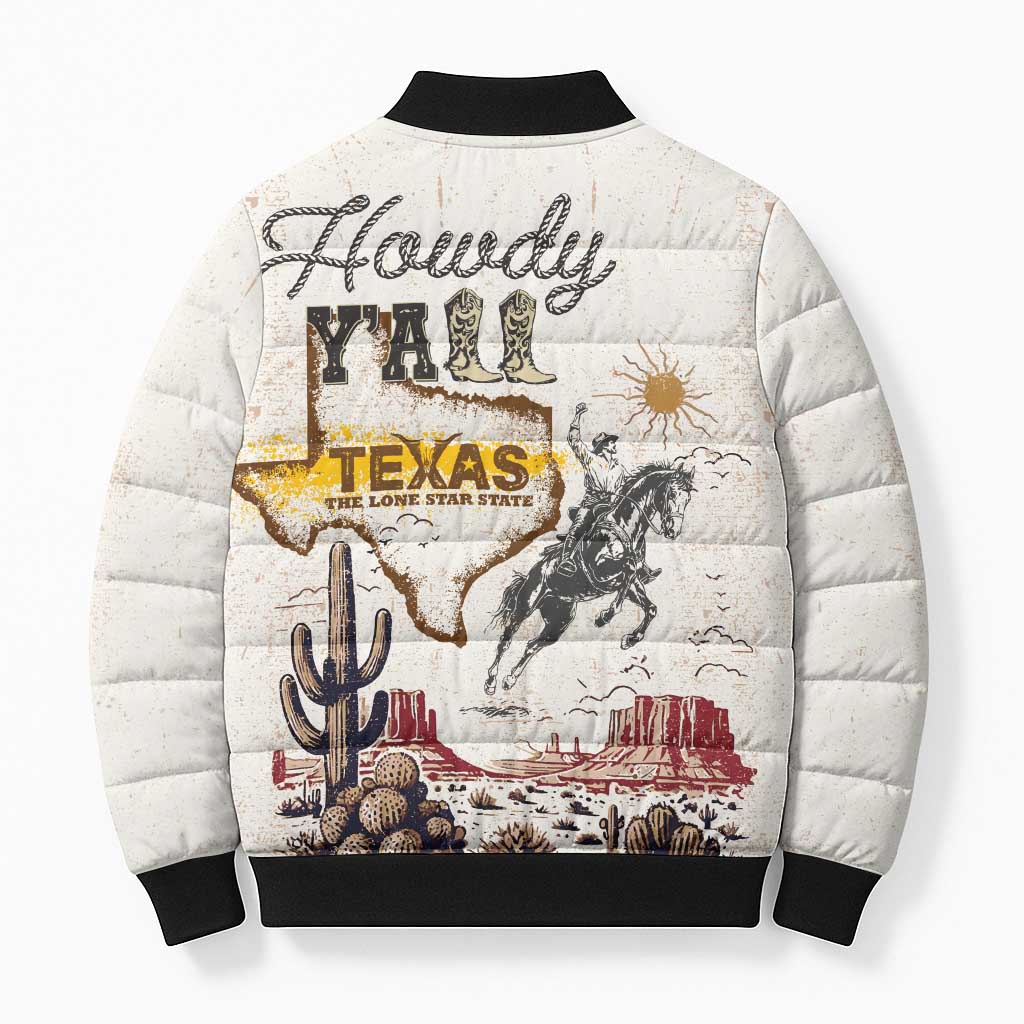 Texas Heritage Vintage Style Bomber Puffer Jacket Howdy Y’all and Lone Star State - Wonder Print Shop