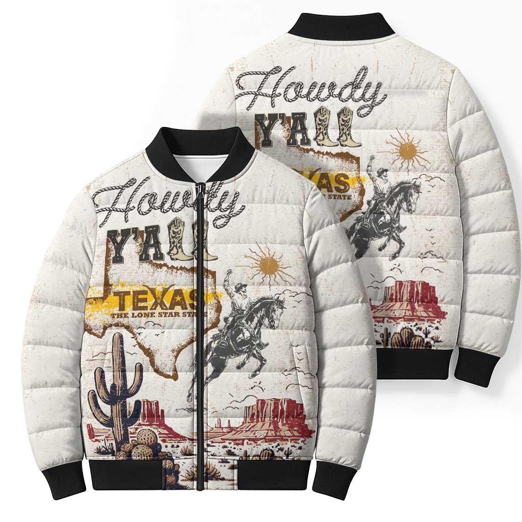 Texas Heritage Vintage Style Bomber Puffer Jacket Howdy Y’all and Lone Star State - Wonder Print Shop