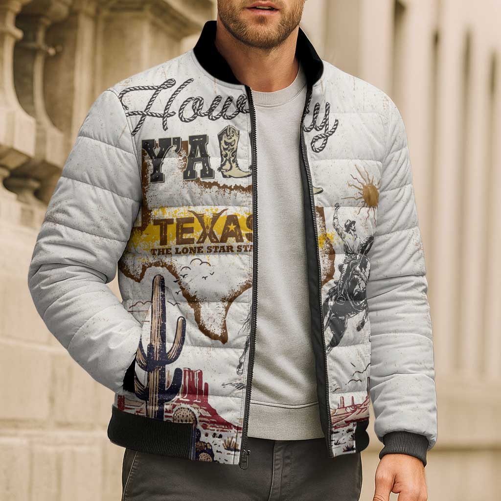 Texas Heritage Vintage Style Bomber Puffer Jacket Howdy Y’all and Lone Star State - Wonder Print Shop