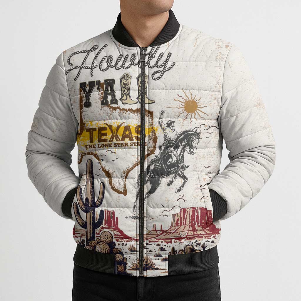Texas Heritage Vintage Style Bomber Puffer Jacket Howdy Y’all and Lone Star State - Wonder Print Shop