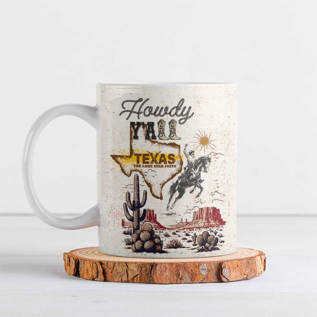 Texas Heritage Vintage Style Ceramic Mug Howdy Y’all and Lone Star State - Wonder Print Shop