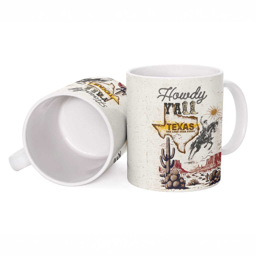 Texas Heritage Vintage Style Ceramic Mug Howdy Y’all and Lone Star State - Wonder Print Shop