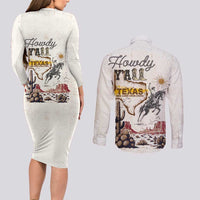 Texas Heritage Vintage Style Couples Matching Long Sleeve Bodycon Dress and Long Sleeve Button Shirt Howdy Y’all and Lone Star State - Wonder Print Shop