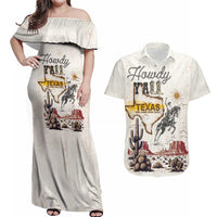 Texas Heritage Vintage Style Couples Matching Off Shoulder Maxi Dress and Hawaiian Shirt Howdy Y’all and Lone Star State - Wonder Print Shop