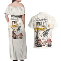 Texas Heritage Vintage Style Couples Matching Off Shoulder Maxi Dress and Hawaiian Shirt Howdy Y’all and Lone Star State - Wonder Print Shop