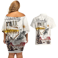 Texas Heritage Vintage Style Couples Matching Off Shoulder Short Dress and Hawaiian Shirt Howdy Y’all and Lone Star State - Wonder Print Shop