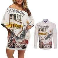 Texas Heritage Vintage Style Couples Matching Off Shoulder Short Dress and Long Sleeve Button Shirt Howdy Y’all and Lone Star State - Wonder Print Shop