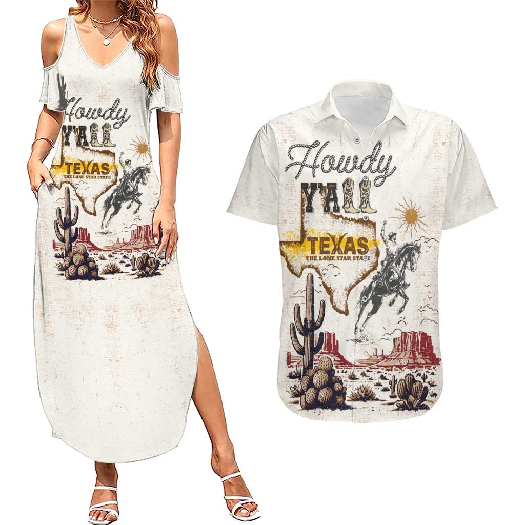 Texas Heritage Vintage Style Couples Matching Summer Maxi Dress and Hawaiian Shirt Howdy Y’all and Lone Star State - Wonder Print Shop