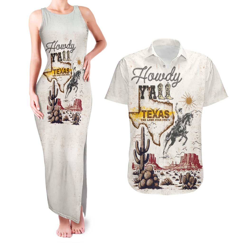 Texas Heritage Vintage Style Couples Matching Tank Maxi Dress and Hawaiian Shirt Howdy Y’all and Lone Star State - Wonder Print Shop