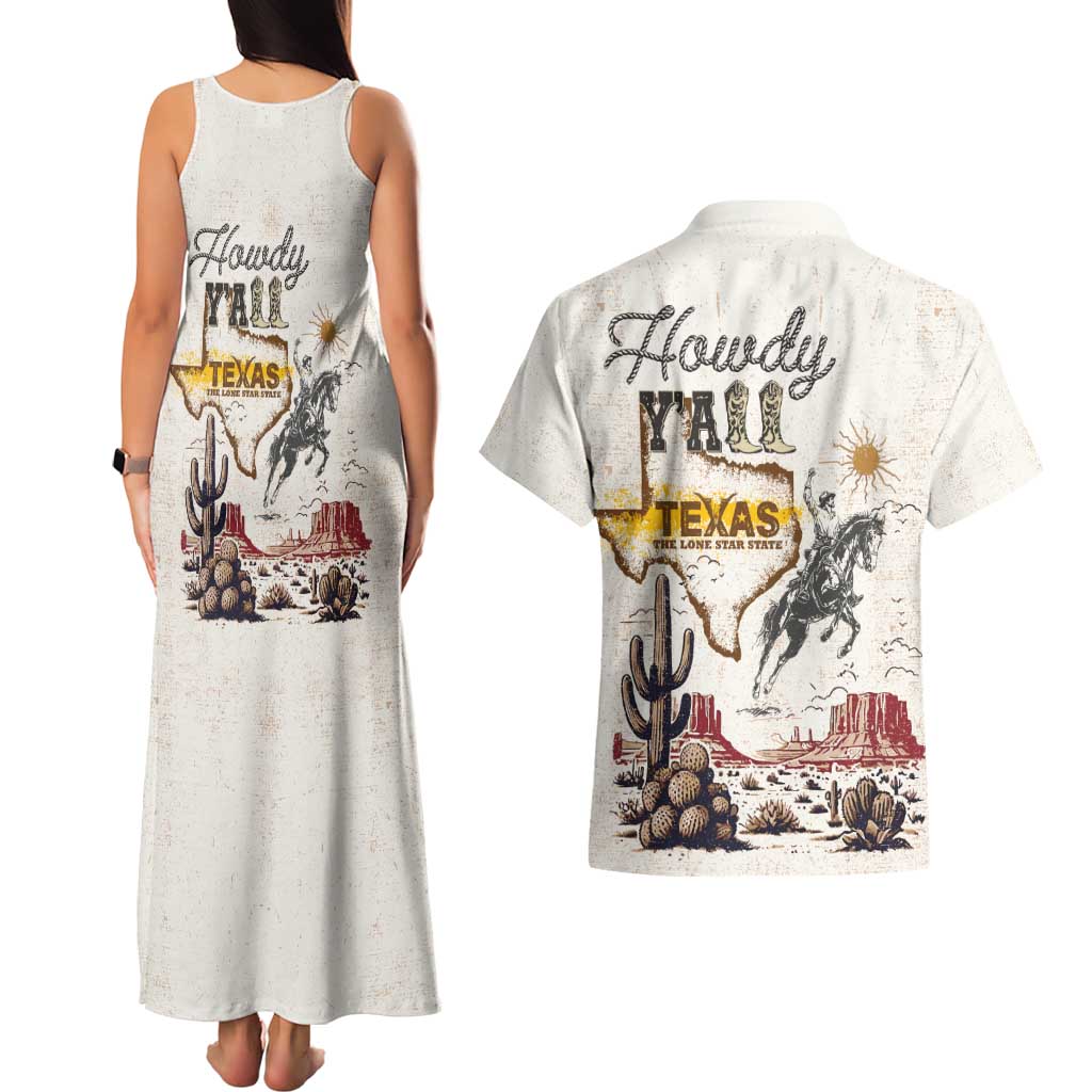 Texas Heritage Vintage Style Couples Matching Tank Maxi Dress and Hawaiian Shirt Howdy Y’all and Lone Star State - Wonder Print Shop