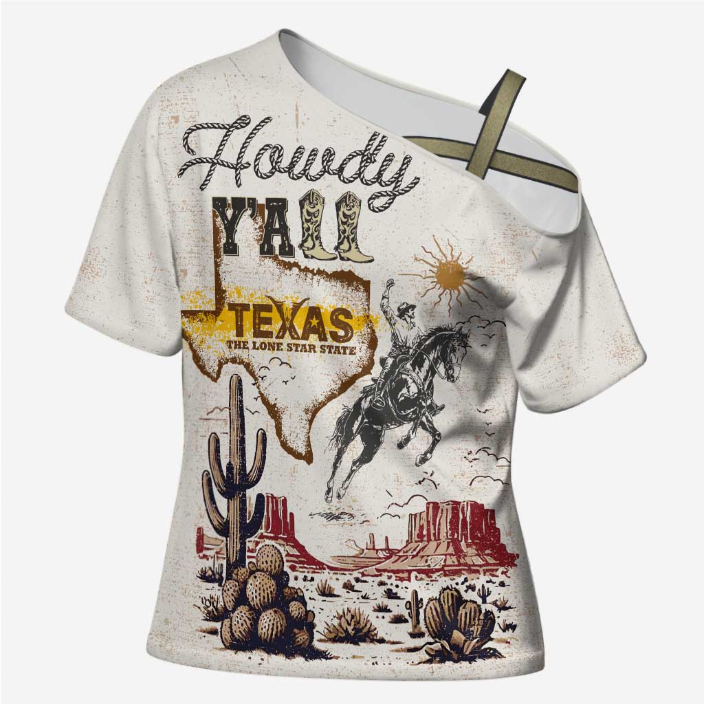 Texas Heritage Vintage Style Cross Shoulder Shirt Howdy Y’all and Lone Star State - Wonder Print Shop